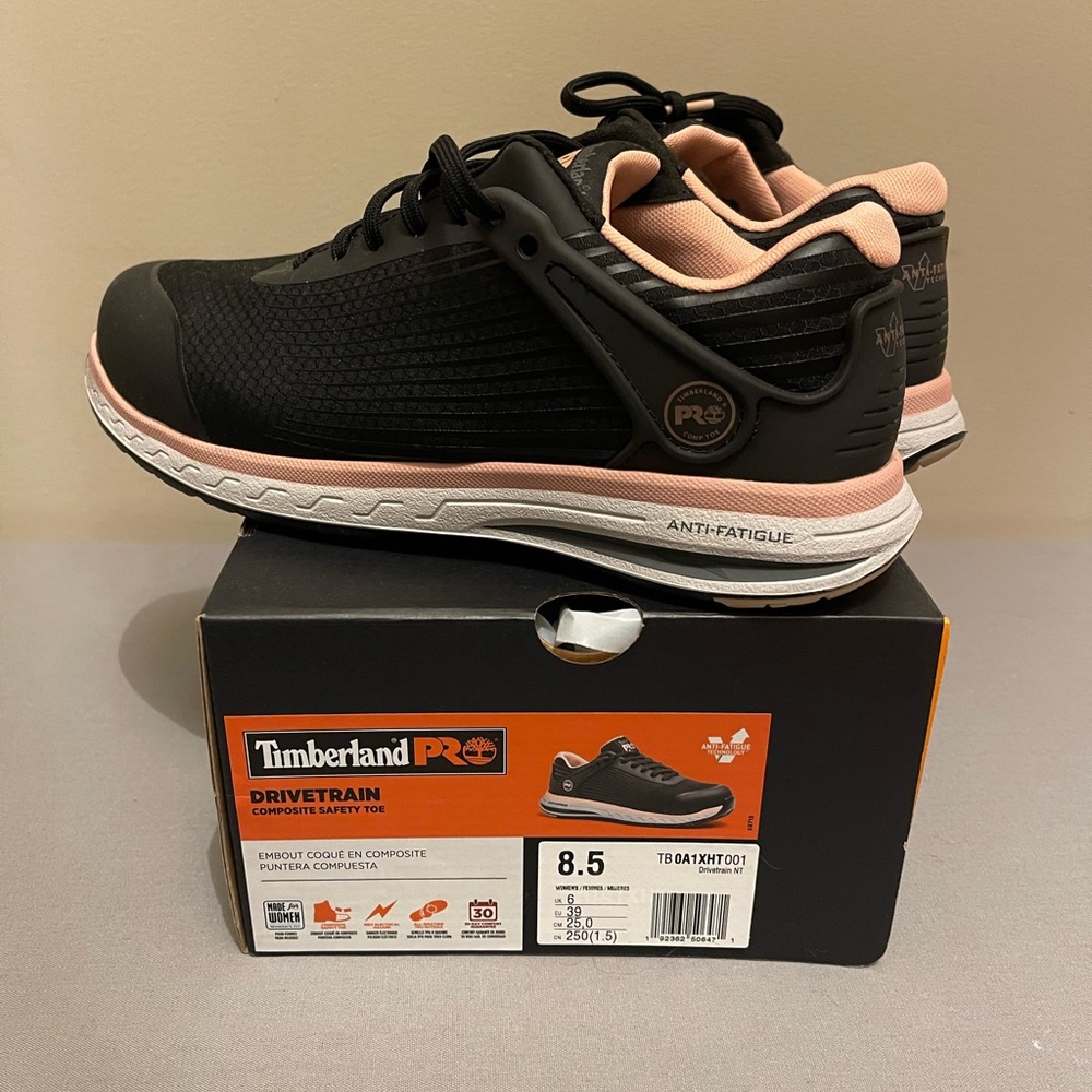 Timberland Pink/Black 8.5 WOMEN'S DRIVETRAIN COMPOSITE Steel TOE WORK SNEAKER